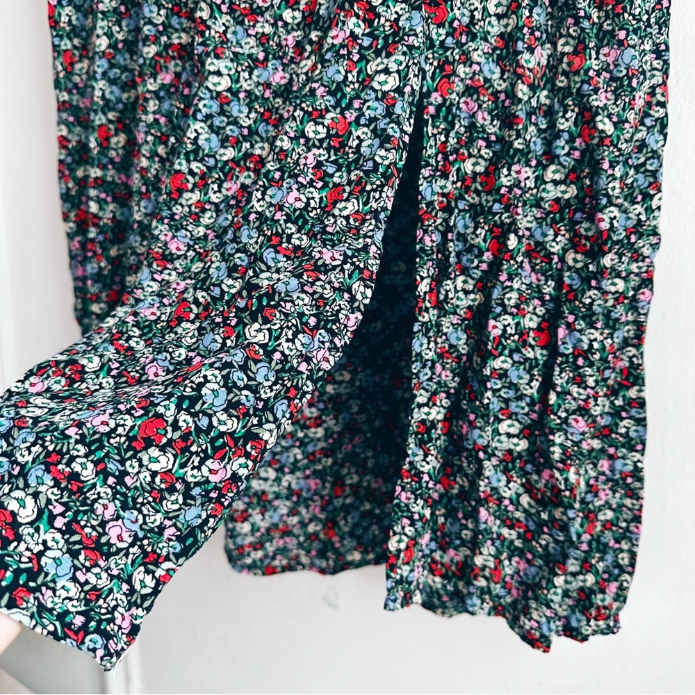 The Loft Floral Black midi Dress small stretchy comfy retro vintage style v neck - Picture 5 of 8